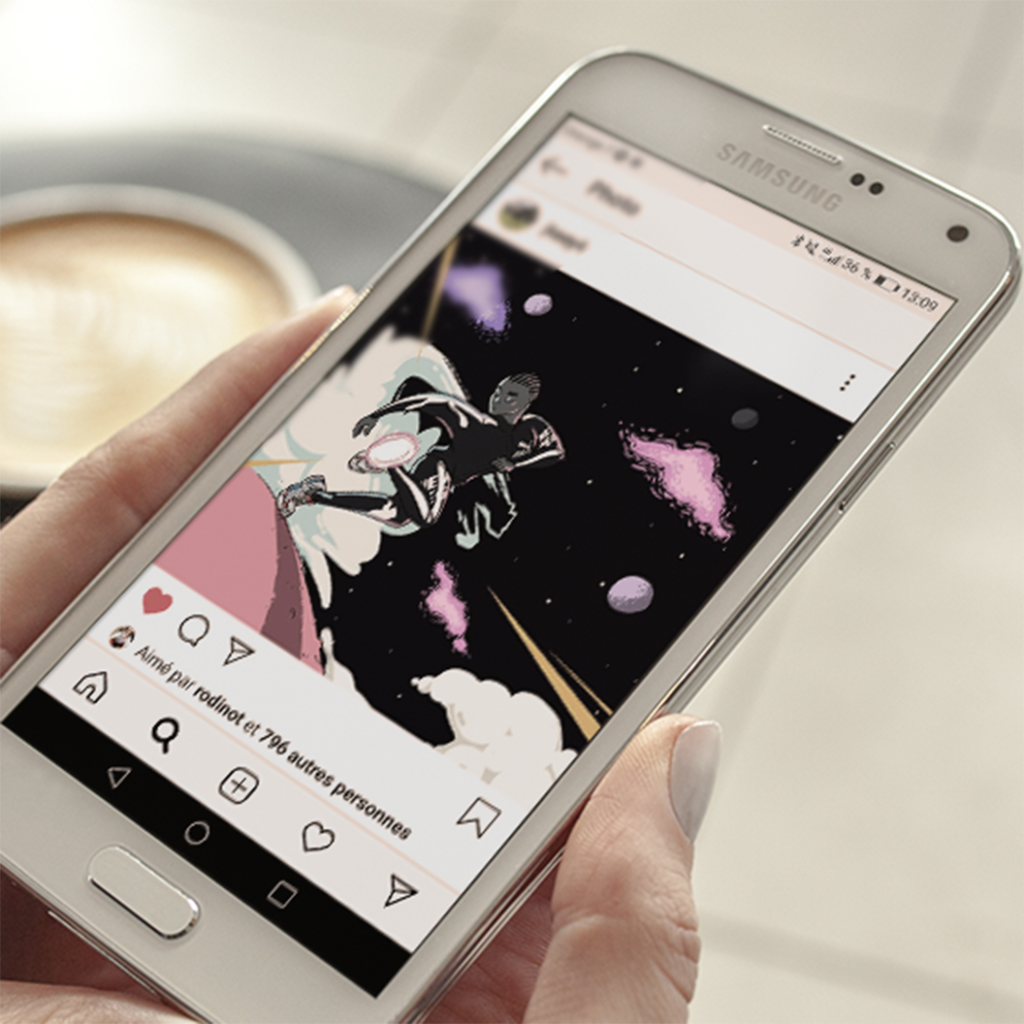 Illustration du joueur de foot, sur instagram, visionné depuis un smartphone
