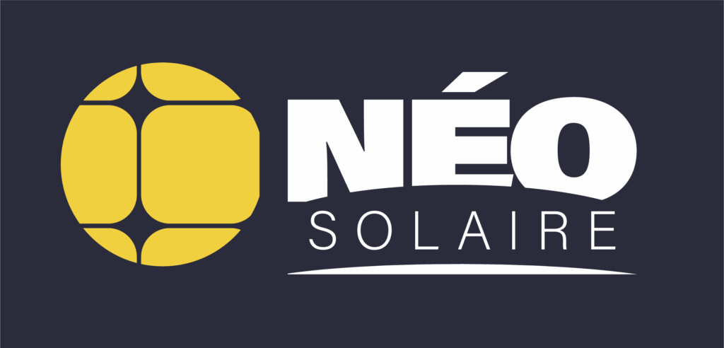 Logo néo solaire, représentant un soleil, la surface de la terre, un panneau solaire